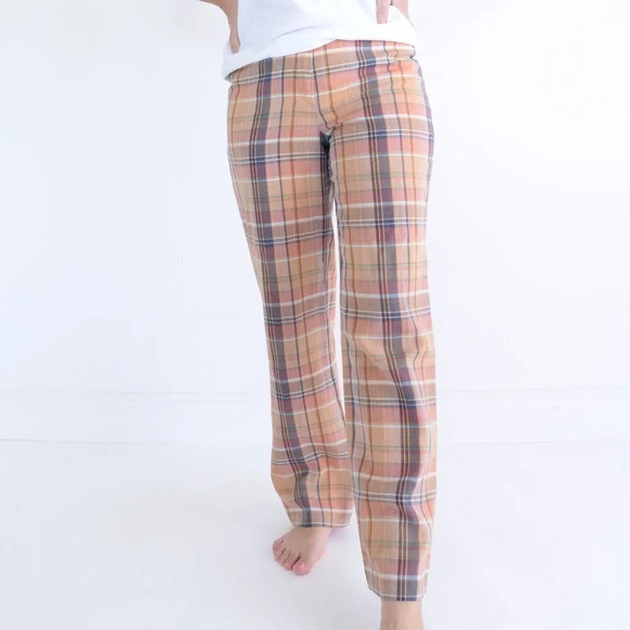 Vintage Genna B by Hidmens  Peach-y Checker Printed Straight Leg Pants - Picture 2 of 15